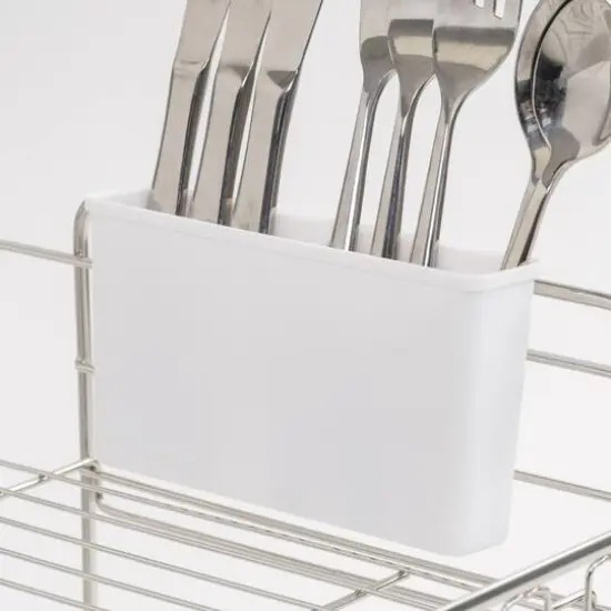 IRIS&reg; 17" Stainless Steel 2-Tier Dish Rack White {7}