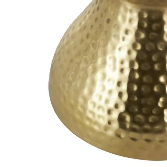 18.5" Gold Metal Hammered Accent Table with Hourglass Shape {6}