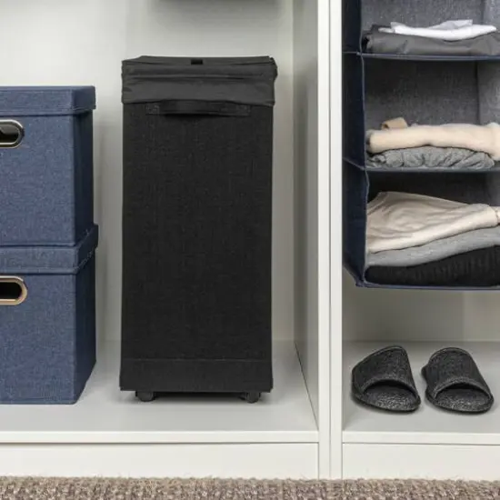 Household Essentials Narrow Collapsible Laundry Hamper with Liner & Lid Black {6}