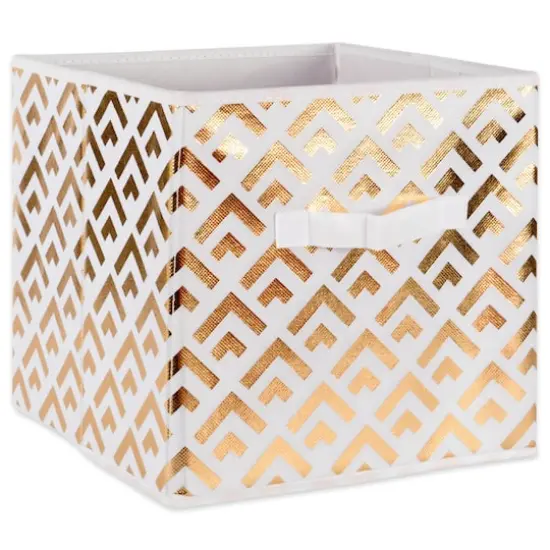 DII® 11" Nonwoven Polyester White & Gold Double Diamond Storage Cube, 2ct. {5}