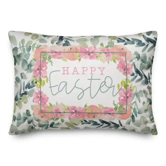 Happy Easter Eucalyptus and Flowers Throw Pillow {1}