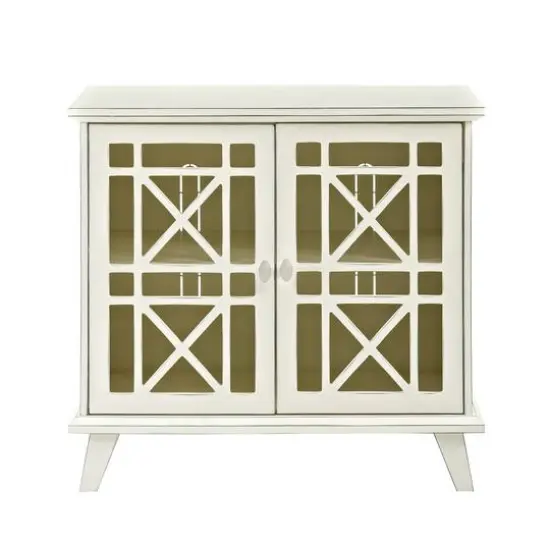Walker Edison 32" Antique White Fretwork Accent Storage Cabinet {6}