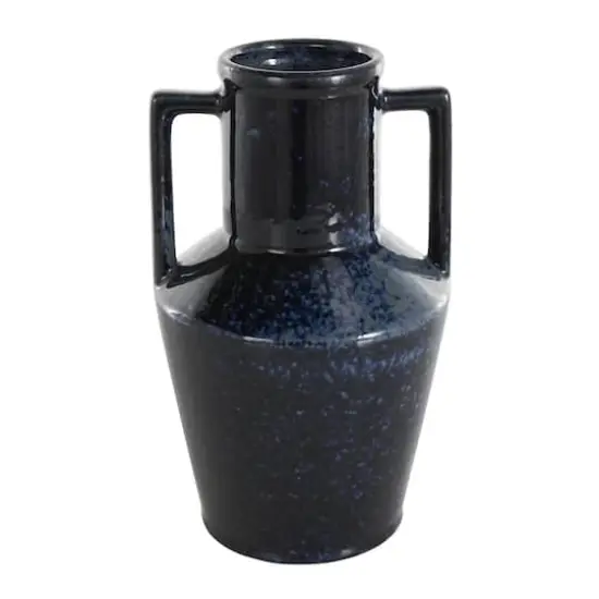 11" Dark Blue Ceramic Ombre Textured Vase with Rectangular Handles {7}