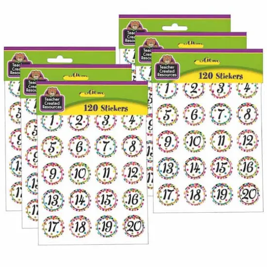 Teacher Created Resources Confetti Number Stickers, 6 Packs of 120 {1}