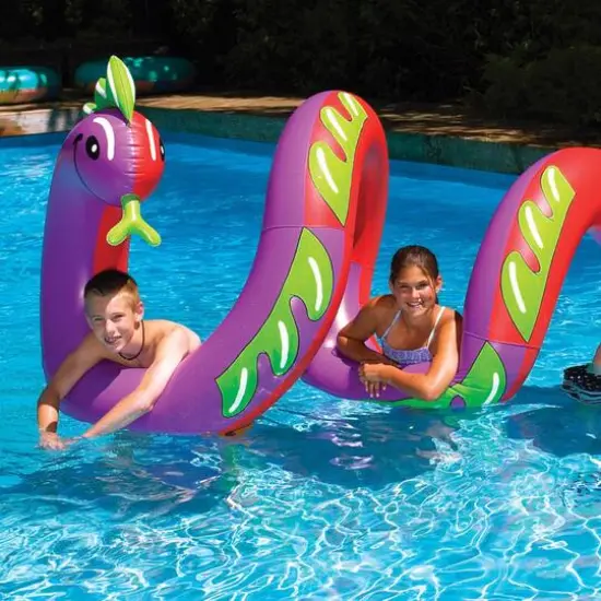 Swim Central 96" Inflatable Purple & Green Two Headed Curly Serpent Swimming Pool Float {3}