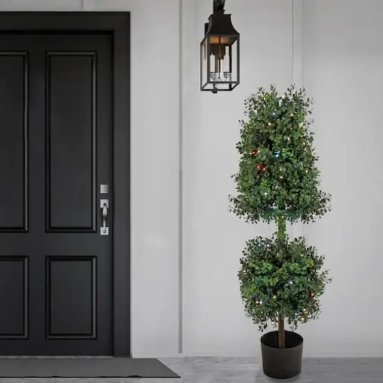 4ft. Boxwood Cone & Ball Topiary with Multi-Function LED Lights {3}