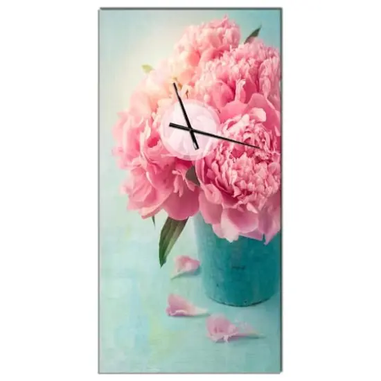 Designart Pink Peony Flowers in Vase Floral Wall Clock {5}