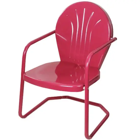 34" Raspberry Pink Retro Style Outdoor Metal Tulip Chair {1}