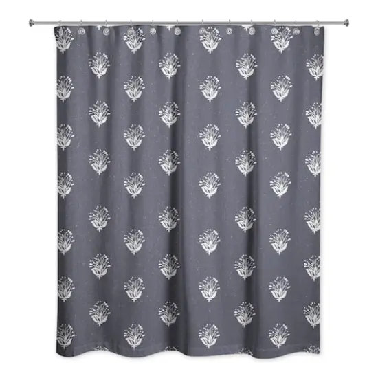 Navy Floral Pattern 71" x 74" Shower Curtain {1}