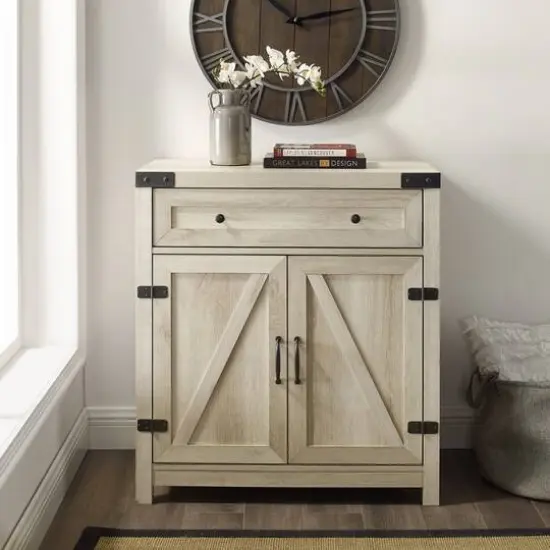 Walker Edison White Oak Farmhouse Barn Door Accent Cabinet {5}