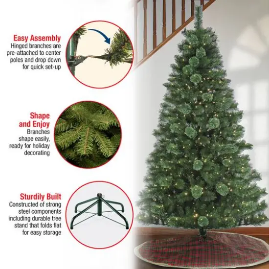 7.5ft. Pre-Lit Ontaria Pine Artificial Christmas Tree, Warm White LED Lights {7}