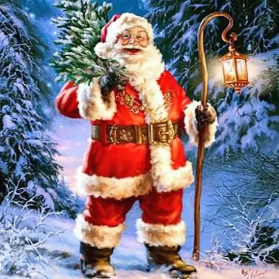 Sparkly Selections Santa Getting A Christmas Tree Diamond Painting Kit, Square Diamonds {1}