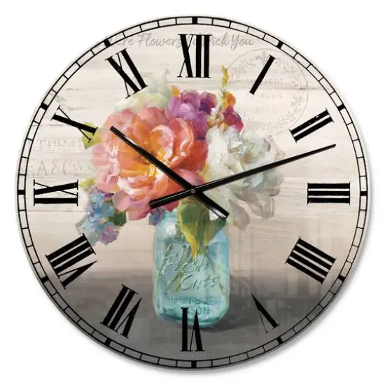 Designart 'French Cottage Bouquet I Mothers Farmhouse Wall Clock {1}