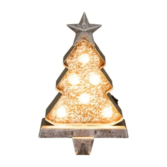 Glitzhome&reg; 8" Marquee LED Wooden & Metal Christmas Tree Stocking Holder Set {5}