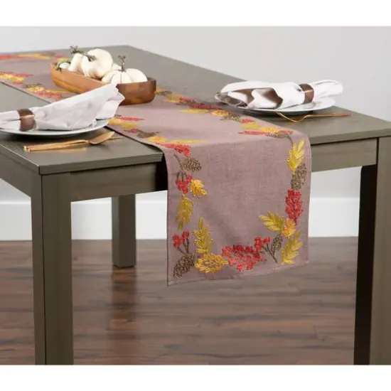 DII&reg; 70" Shimmering Leaves Embroidered Table Runner {5}