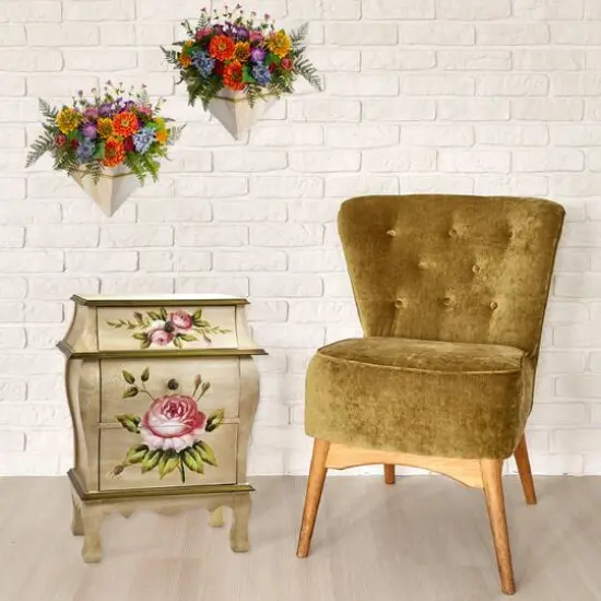 3-Drawer Antique Night Stand with Floral Art {8}