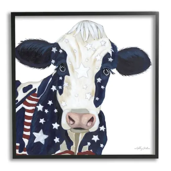 Stupell Industries Country Americana Cow Flag Pattern Framed Giclee Art Black {1}