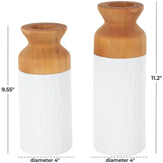 Brown & White Textured Metal & Wood Vase Set {8}