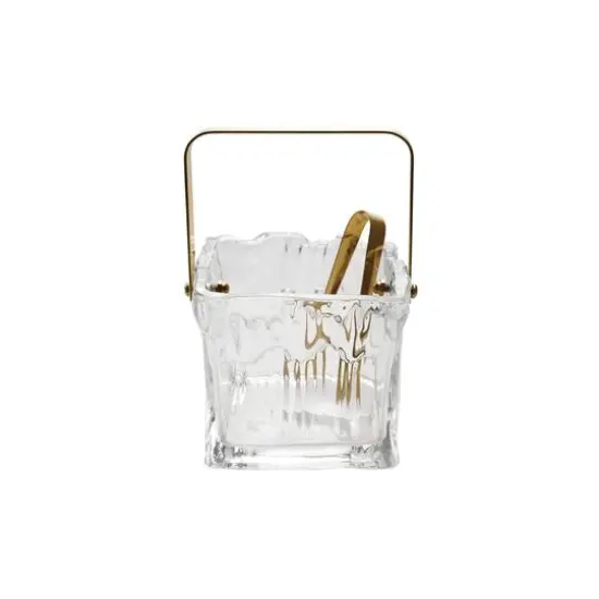 Hello Honey 24-Ounce Textured Glass Ice Bucket with Gold Finish Handle and Tongs, Clear/Gold {3}
