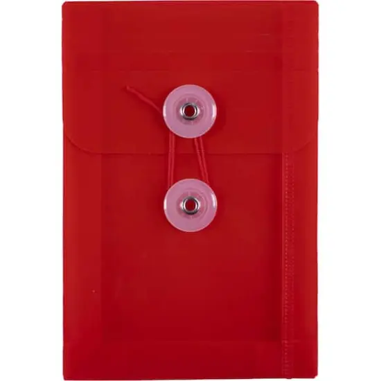 JAM Paper 4.25" x 6.25" Open End Plastic Envelopes with Button and String Closure, 24ct. Red {4}