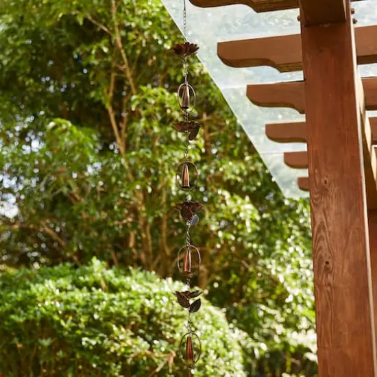 Glitzhome&reg; 8.5ft. Faux Copper Lotus Flower & Bell Rain Chain {5}