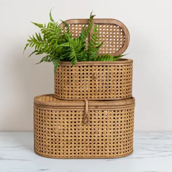 Hello Honey&reg; Modern Decorative Oval Woven Rattan Storage Box Set Natural {5}