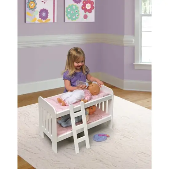 Badger Basket Pink & White Doll Bunk Bed with Bedding & Ladder {3}