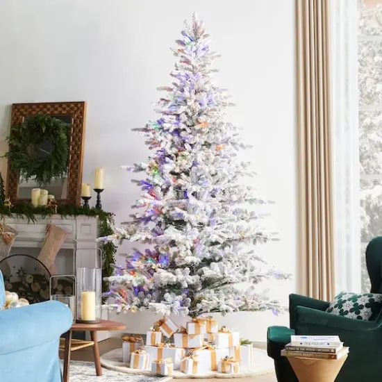 Glitzhome&reg; 9ft Pre-Lit Flocked Full Fir Artificial Christmas Tree, Multicolor LED Lights {3}