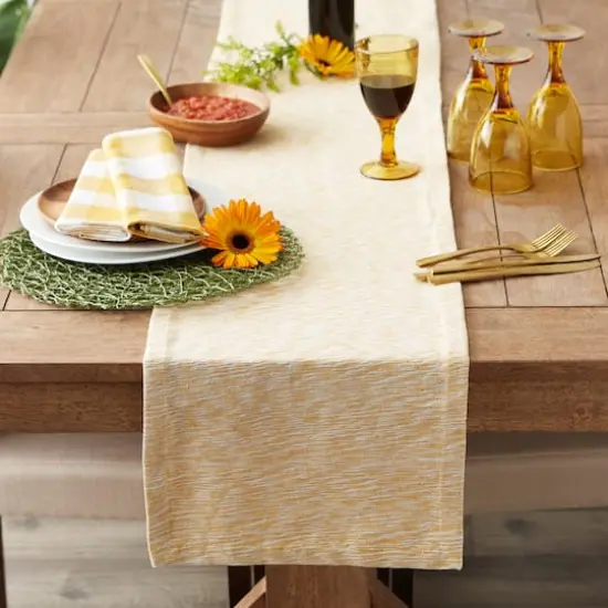 DII&reg; 108" Tonal Recycled Cotton Slubby Rib Table Runner Honey Gold {5}