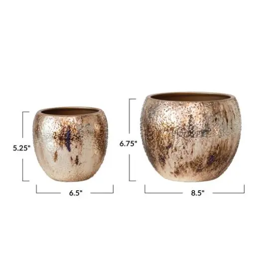Hello Honey&reg; Antique Gold Round Textured Metal Planters, 2ct. {4}