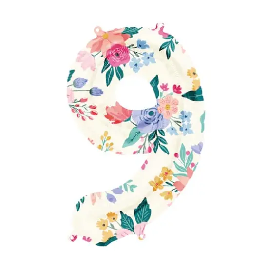 34" Floral Number Foil Balloon 9 {1}