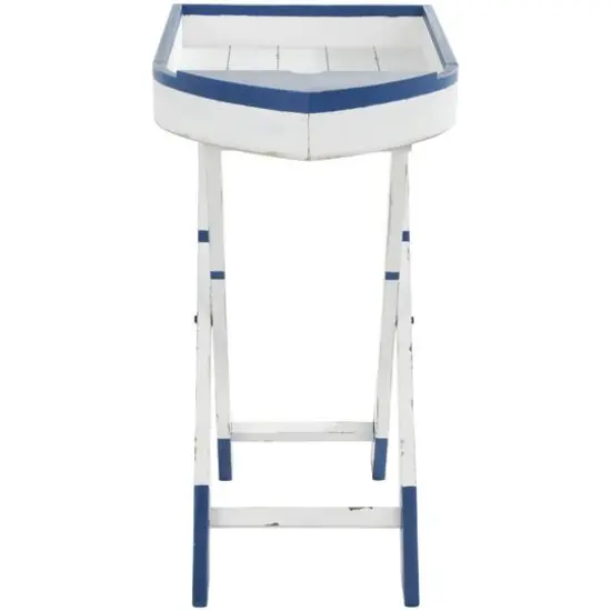 28" White & Blue Foldable Tray Top Accent Table {5}