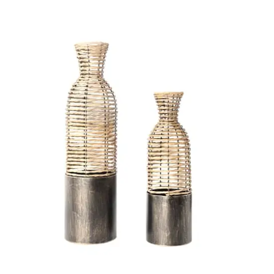 Light Brown Plastic Rattan Handmade Vase Set {5}