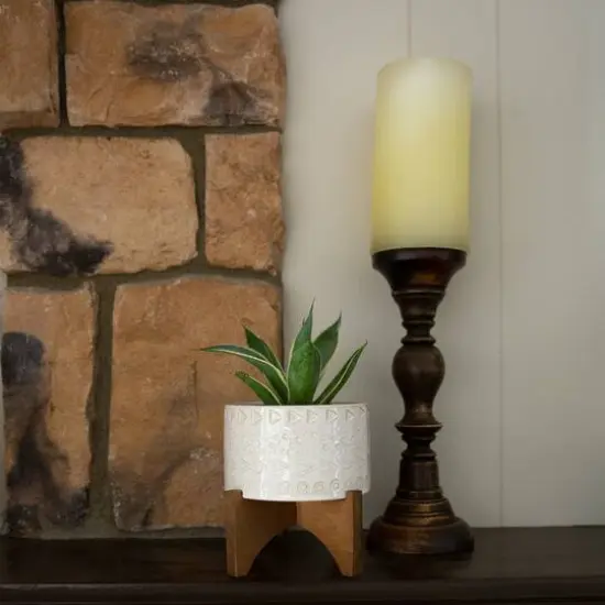 Flora Bunda&reg; 5" Caveman Ceramic Planter on Wood Stand {3}