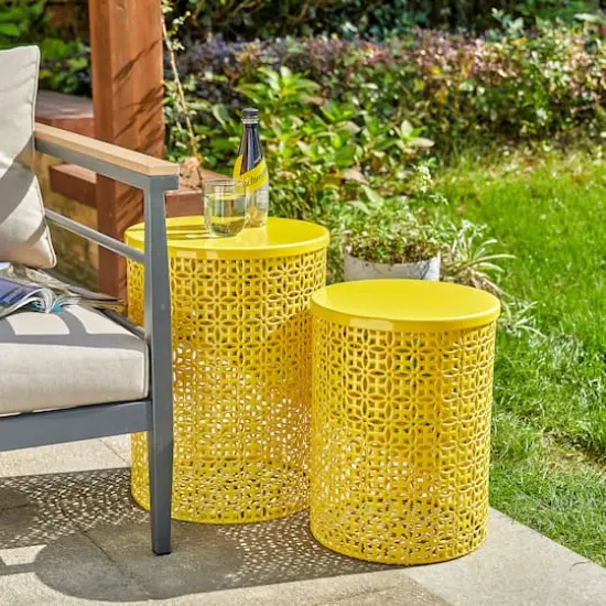 Glitzhome&reg; Multi-Functional Metal Accent Table Set Yellow {5}