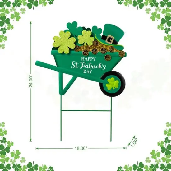 Glitzhome&reg; 24" St. Patrick's Metal Shamrocks Wagon Yard Stake {8}