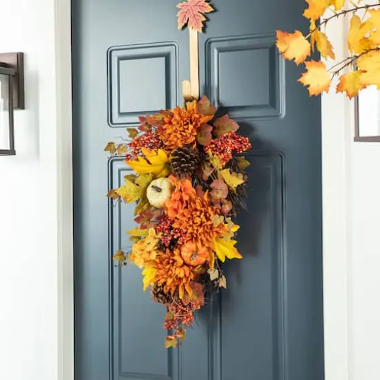 Glitzhome&reg; 27" Fall Dahlia, Pumpkin, Leaf & Berry Swag {4}