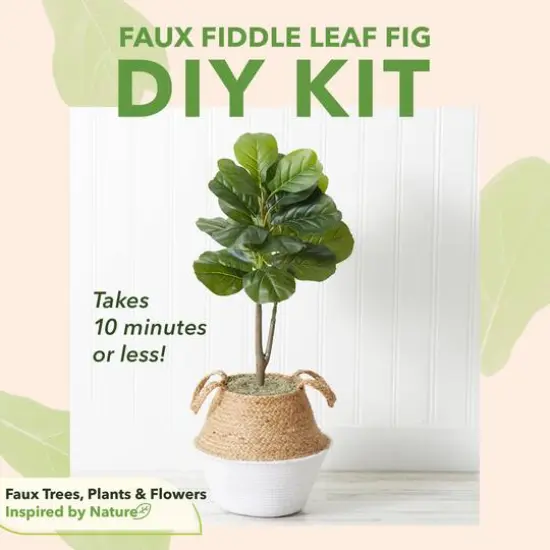 3ft. Artificial Fiddle Leaf Fig Tree With Handmade Cotton & Jute Woven Basket DIY Kit Natural {11}