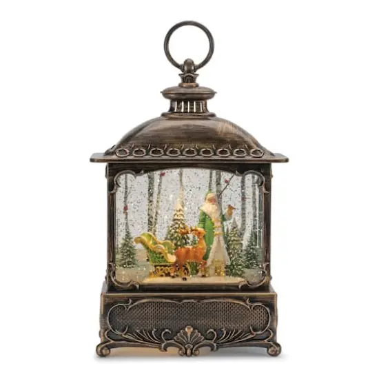 10.5" LED Snow Globe Lantern with Santa and Woodland Animals {1}