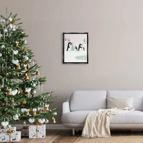 Stupell Industries Penguins Decorating Christmas Tree Framed Floater Canvas Wall Art Black {3}
