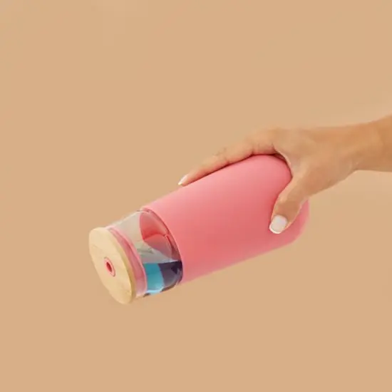 JoyJolt&reg; 20oz. Glass Tumbler with Straws & Silicone Sleeve Pink {6}