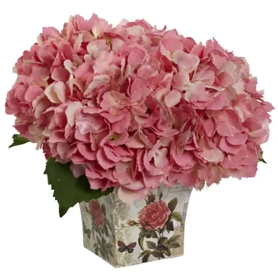 9'' Pink Hydrangea Arrangement in Floral Planter {1}