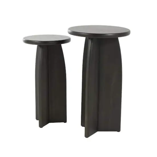 Black Wood Pedestal Side Table Set {4}