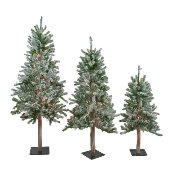 3ft., 4ft, & 5ft. Unlit Flocked Alpine Artificial Christmas Tree Set {7}