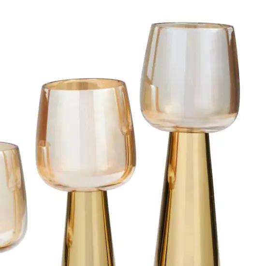 Contemporary Stainless Steel & Glass Candle Holder Set Gold {4}