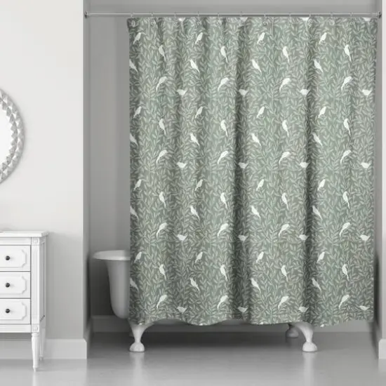 Birds on Leaves Shower Curtain Sage {1}