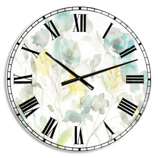 Designart Aqua Rose Natural Element Wall Clock {1}