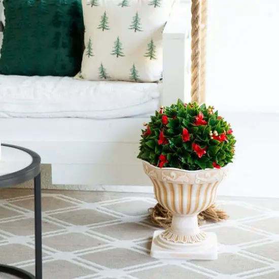 22in. UV Resistant Artificial Red Tip Photinia Christmas Ball in Classic Decorative Planter (Indoor/Outdoor) {7}