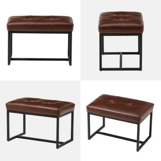 Glitzhome&reg; Modern Thick Leatherette Accent Stool Coffee {9}
