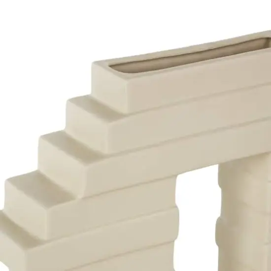 12" Cream Ceramic Abstract Decorative Vase with Rectangular Center Cutout {5}